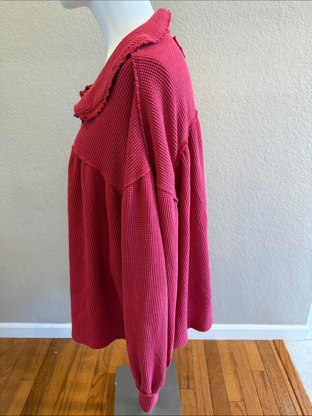We The Free Waffle-Knit Henley Pullover in Deep Pink size Large - Picture 4 of 6